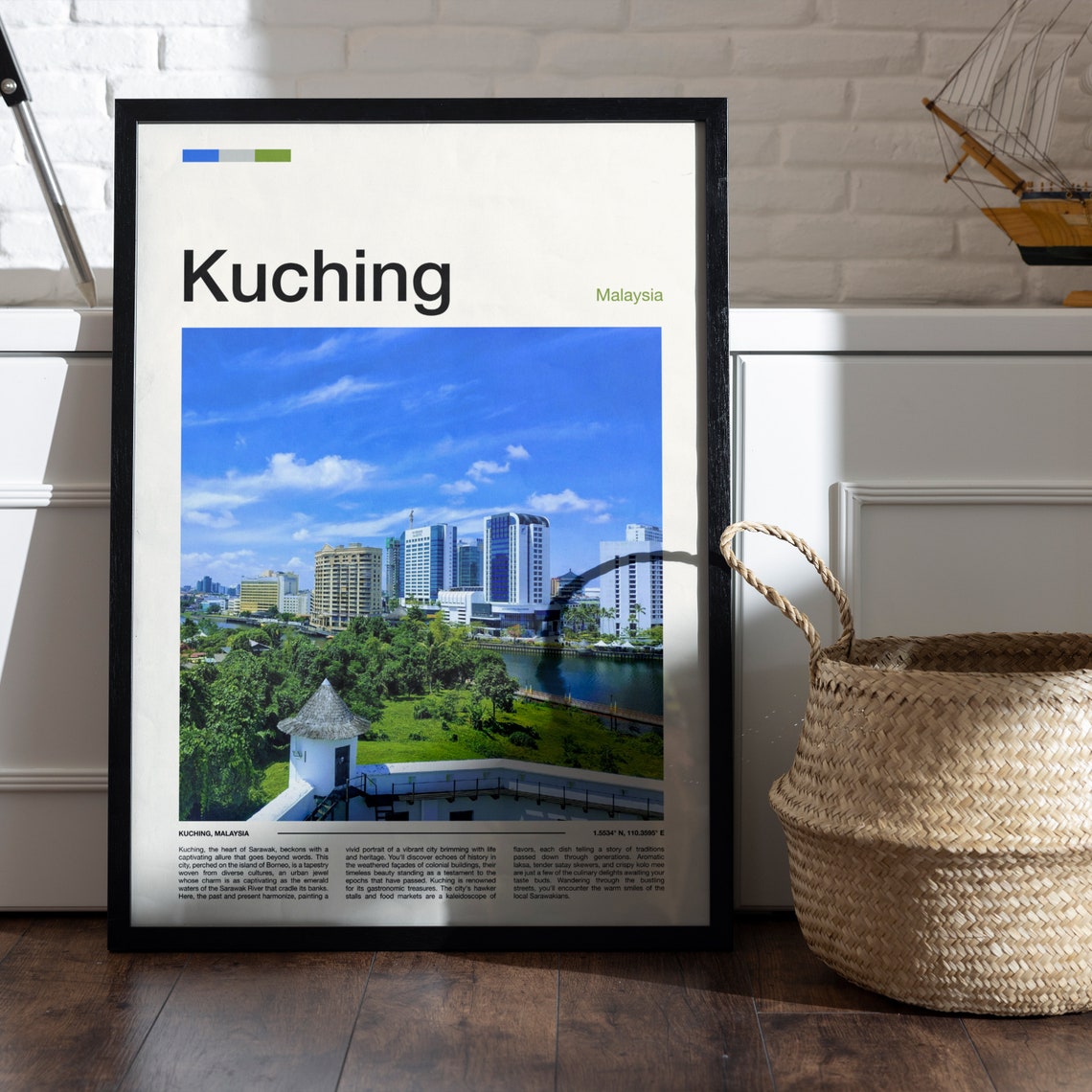 Kuching Malaysia City Skyline And Sarawak River Travel Poster - Image 5