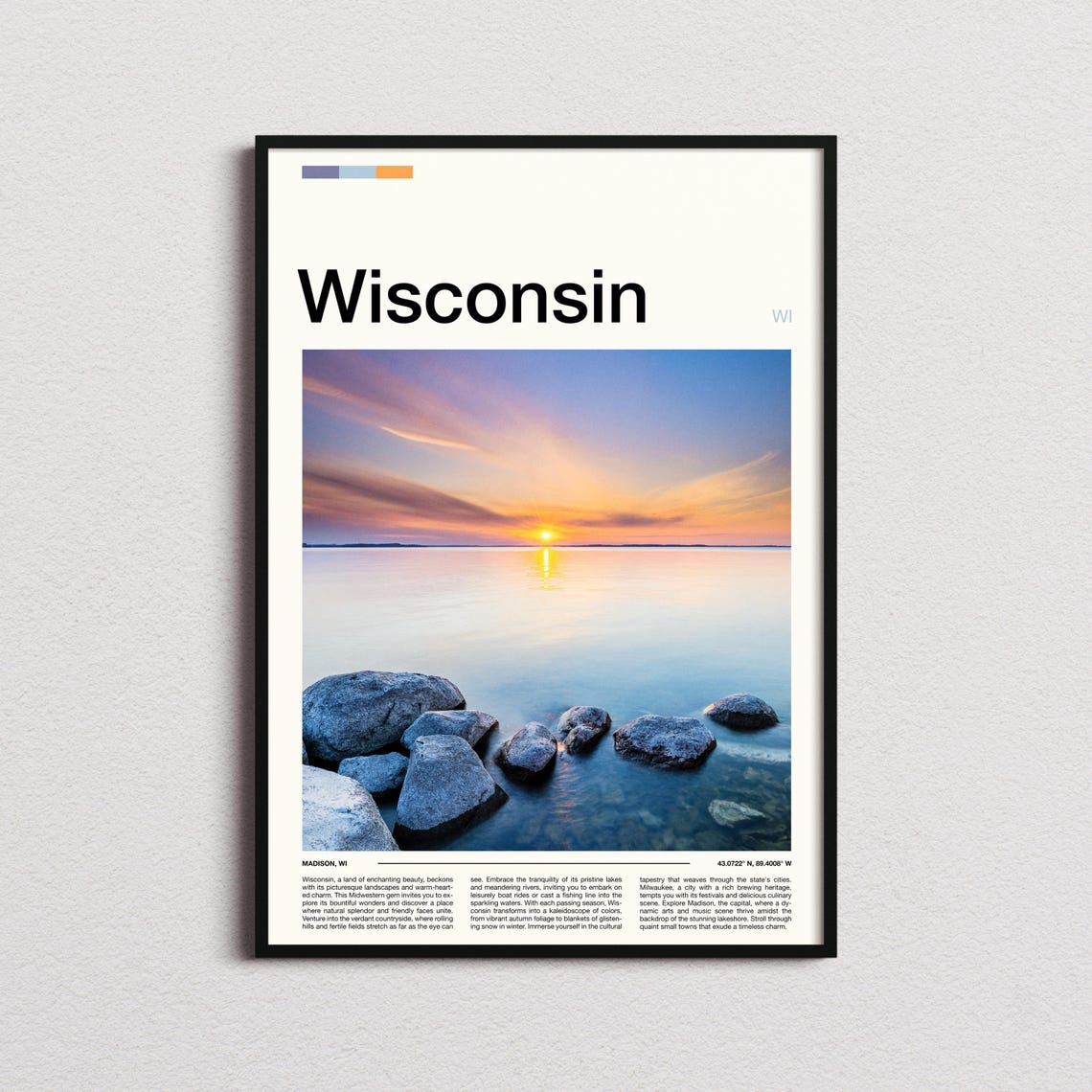Wisconsin Madison Lake Sunset Rocky Shore Photography Poster
