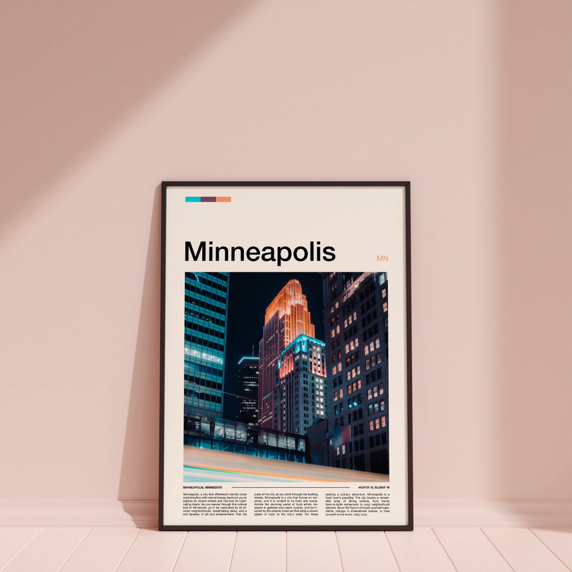 Minneapolis Minnesota Night Skyline City Lights Urban Poster - Image 4