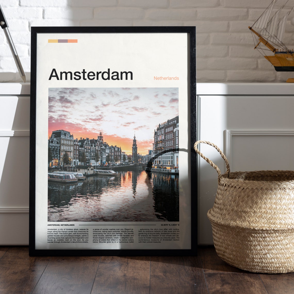 Amsterdam Netherlands Canal Sunset Gabled Houses Travel Poster - Image 4