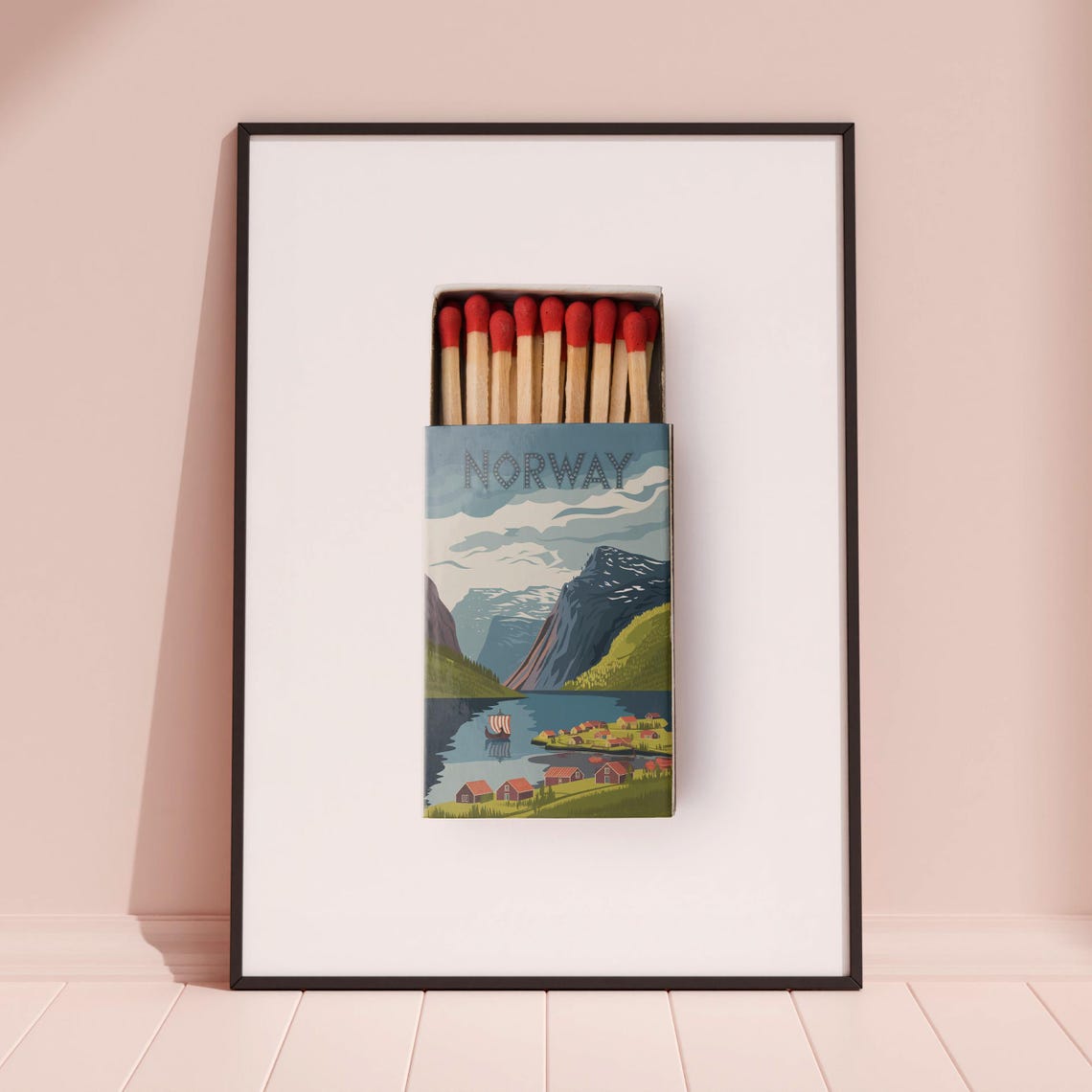 Norway Fjord Village Matchbox Style Art with Viking Ship Poster - Image 3