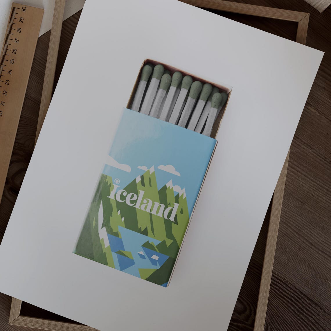 Iceland Mountain Waterfall Matchbox Style Art with Lagoon Poster - Image 2