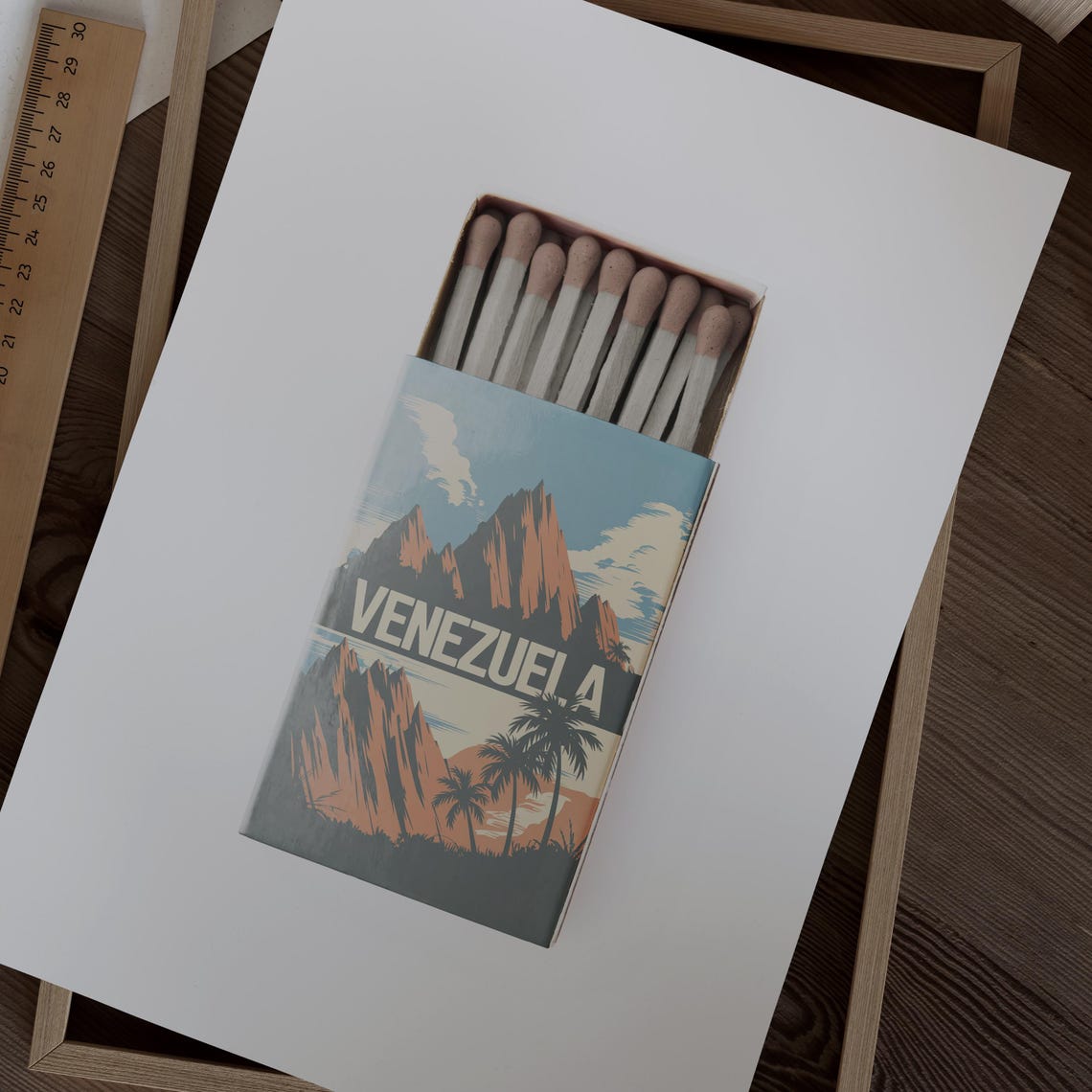 Venezuela Sunset Mountains Matchbox Style Art with Palm Trees Poster - Image 2