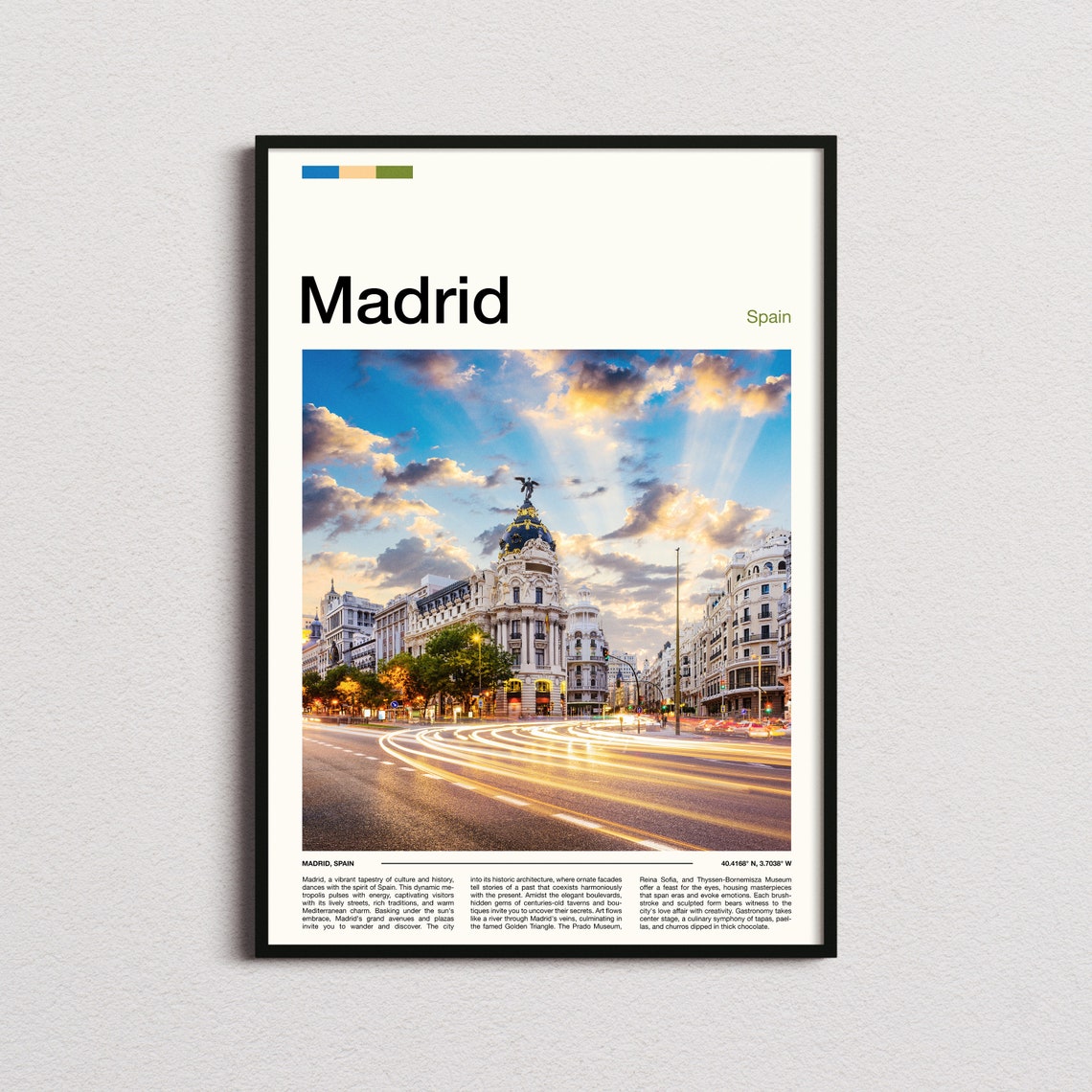 Madrid Spain Metropolis Building Gran Via Light Trails Poster