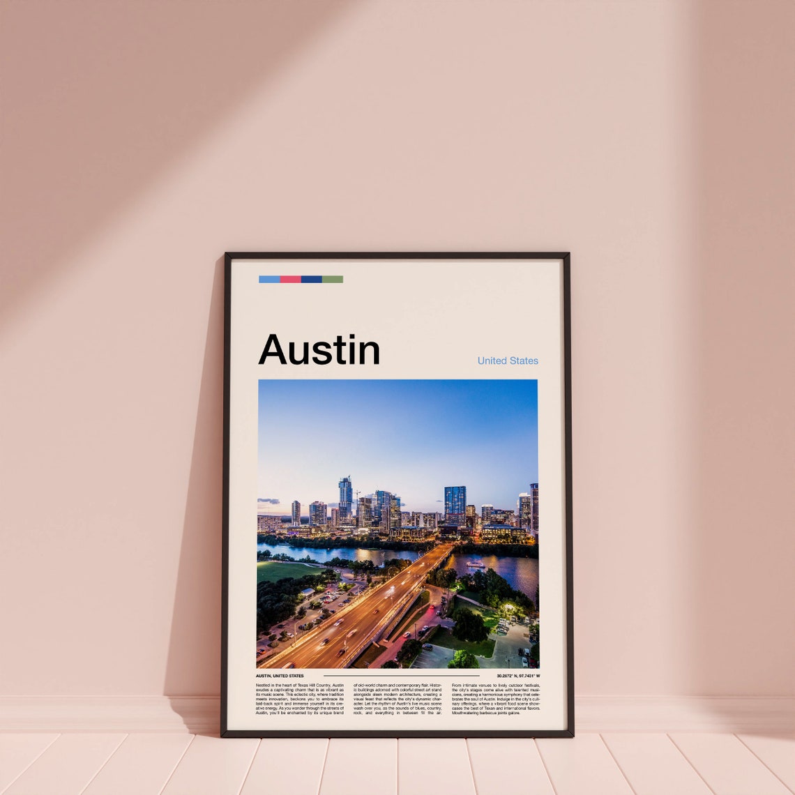Austin Texas Dusk Skyline Bridge Cityscape Minimalist Travel Poster - Image 3