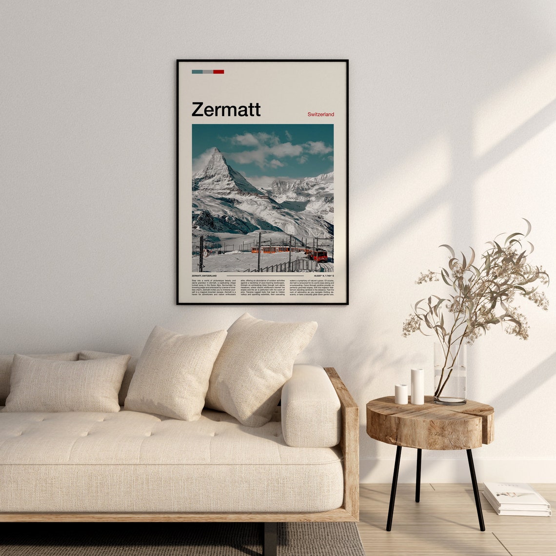 Zermatt Switzerland Matterhorn Red Train Snowy Peak View Poster - Image 3