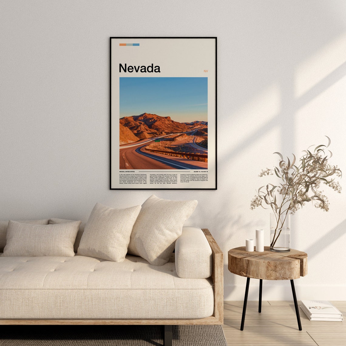 Nevada Desert Highway Mountain Pass Road Trip Minimalist Travel Poster - Image 2