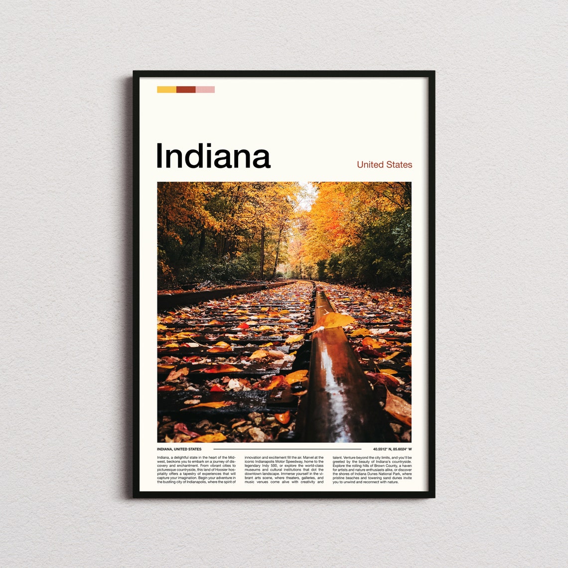 Indiana Fall Leaves Rail Tracks Forest Autumn Walk Golden Poster