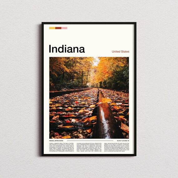 Indiana Print Indiana Poster Indiana Wall Art Indiana Art Print Indiana Photo