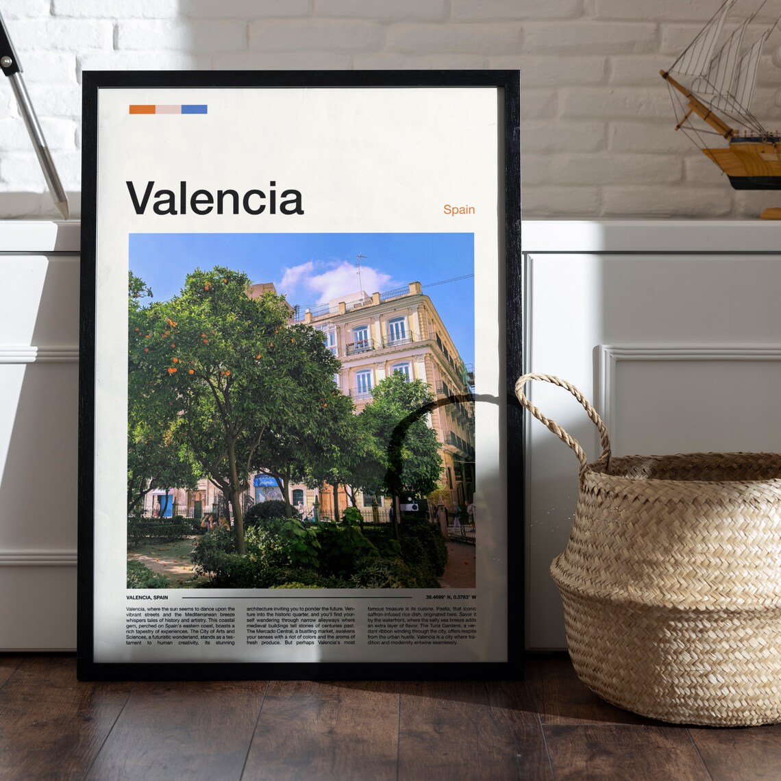Valencia Spain Orange Trees Historic Streets Sunny City Travel Poster - Image 4