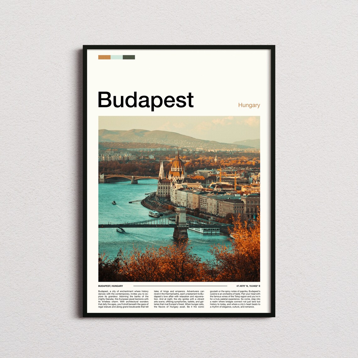 Budapest Hungary Danube Autumn River Aerial Travel Photo Poster