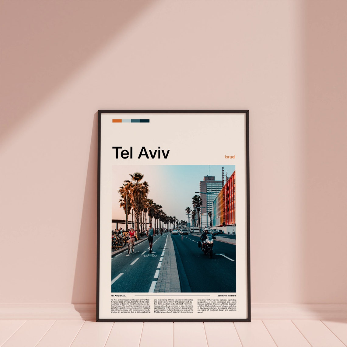 Tel Aviv Israel Beachfront Promenade Palm Trees Cycling Poster - Image 4