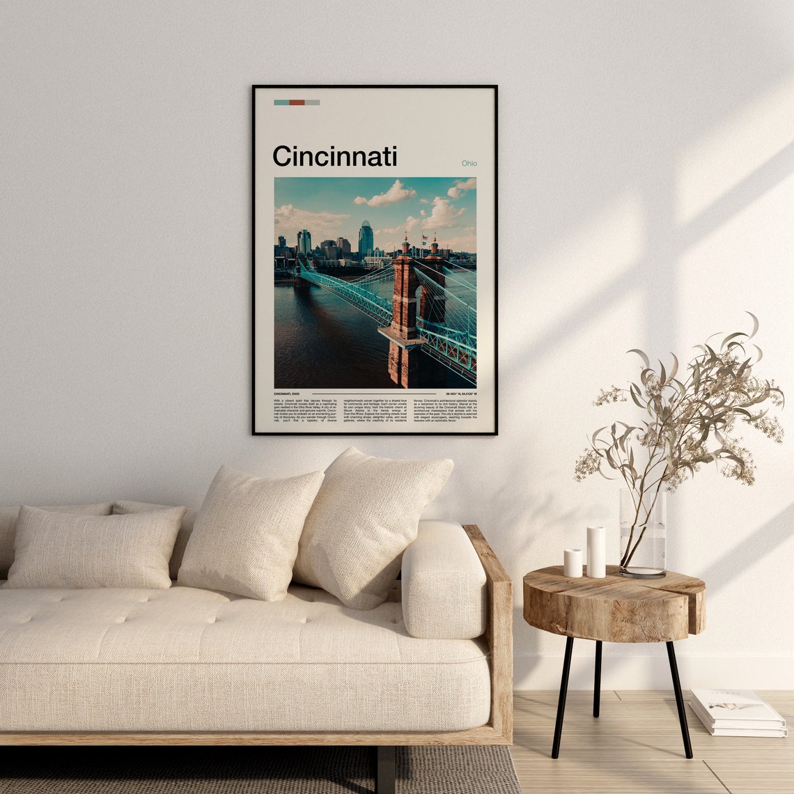 Cincinnati Ohio Roebling Bridge Skyline Modern Travel Poster - Image 2