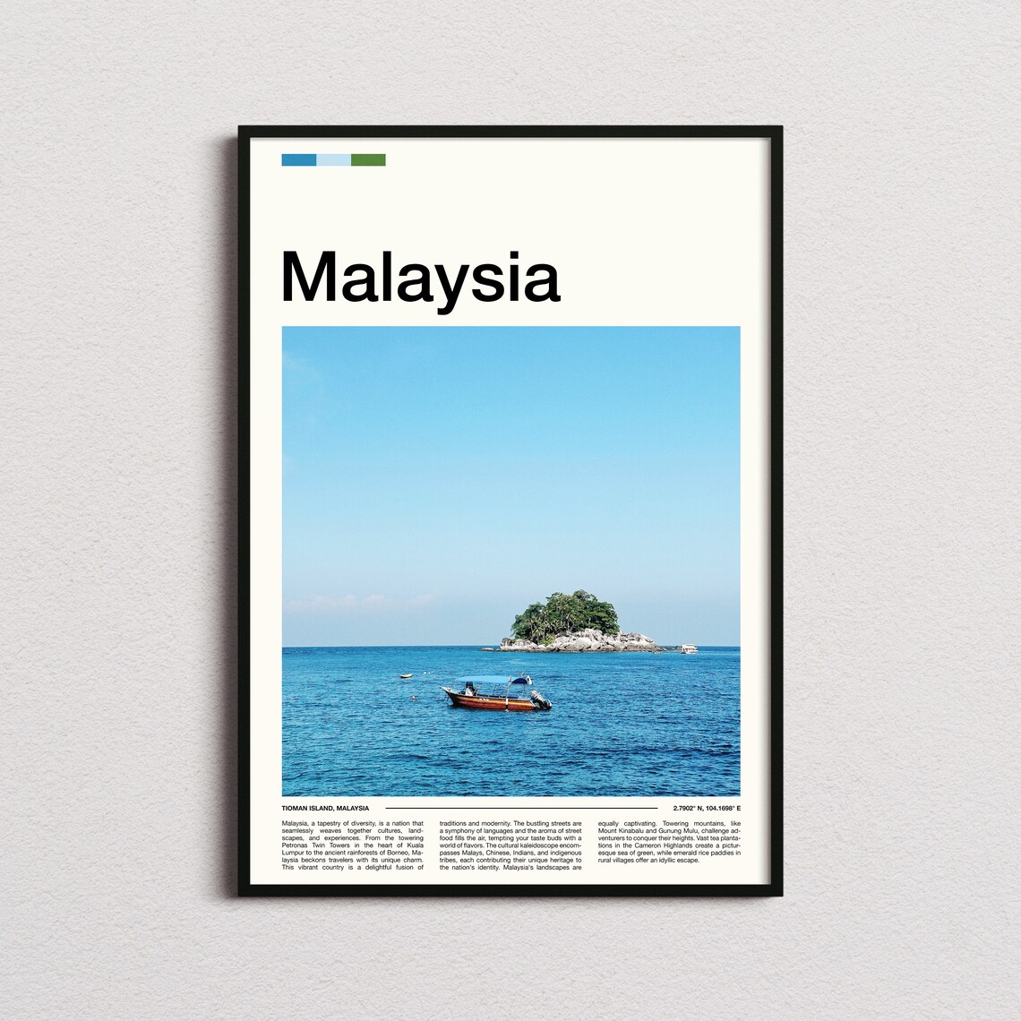 Malaysia Tioman Island Boat Rocky Islet Clear Blue Sea Poster