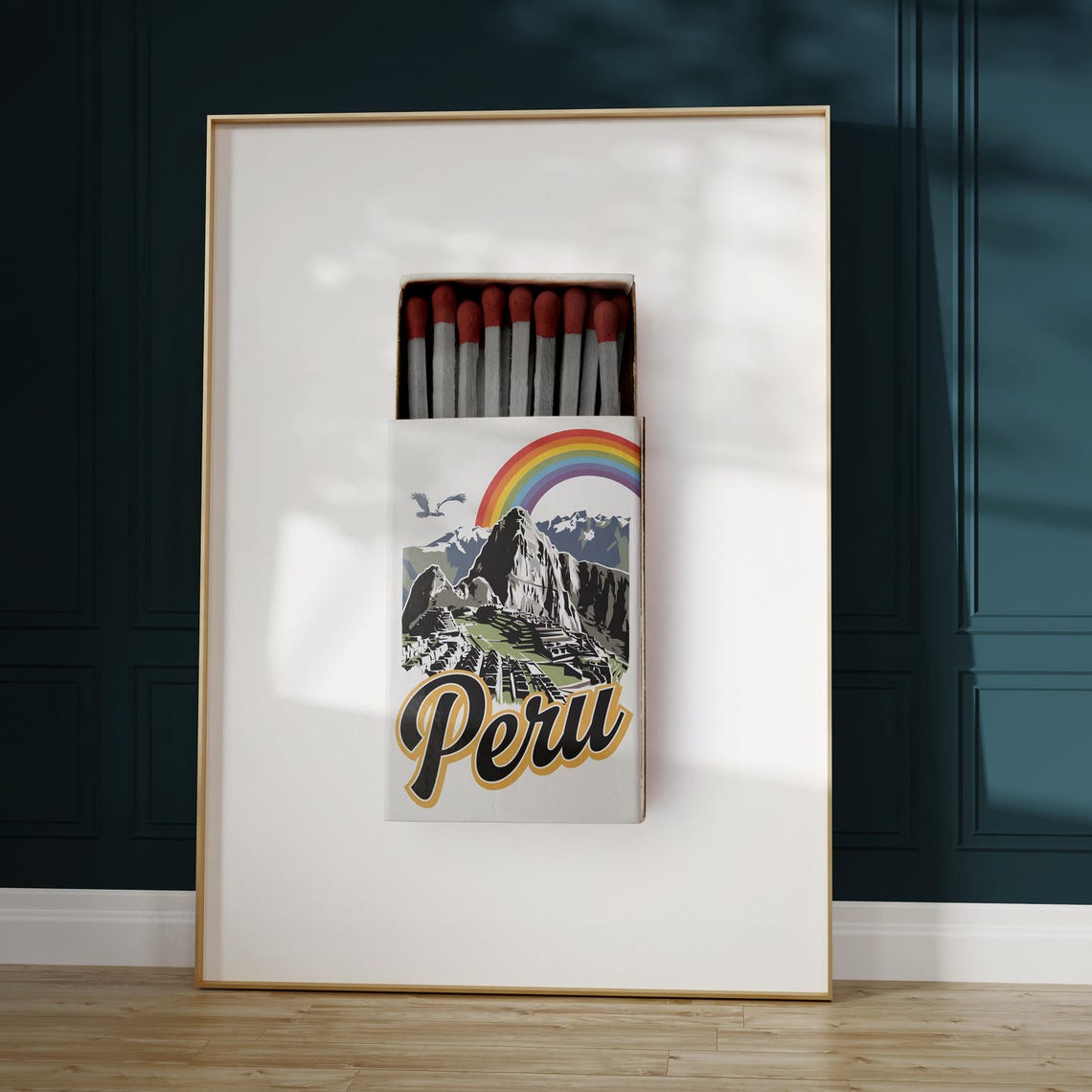 Peru Machu Picchu Matchbox Style Art with Rainbow and Condor Poster - Image 5