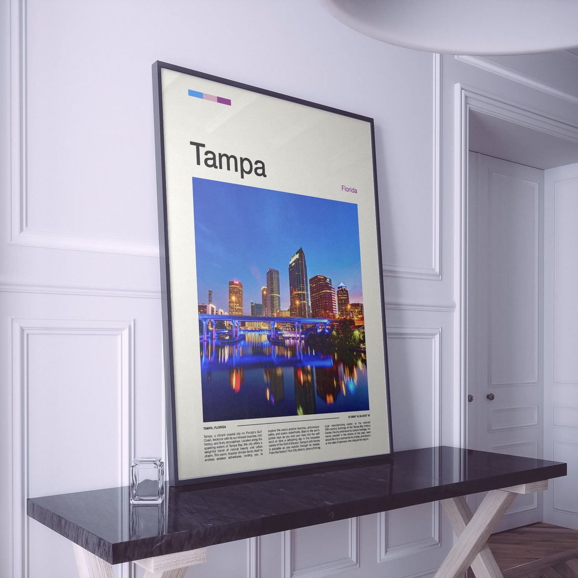 Tampa Florida Night Skyline Water Reflection City Travel Poster - Image 2