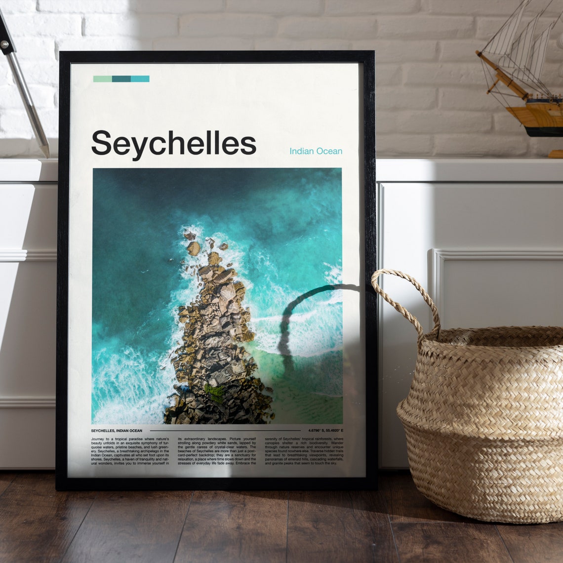 Seychelles Indian Ocean Aerial Rocky Coastline Turquoise Waves Poster - Image 5