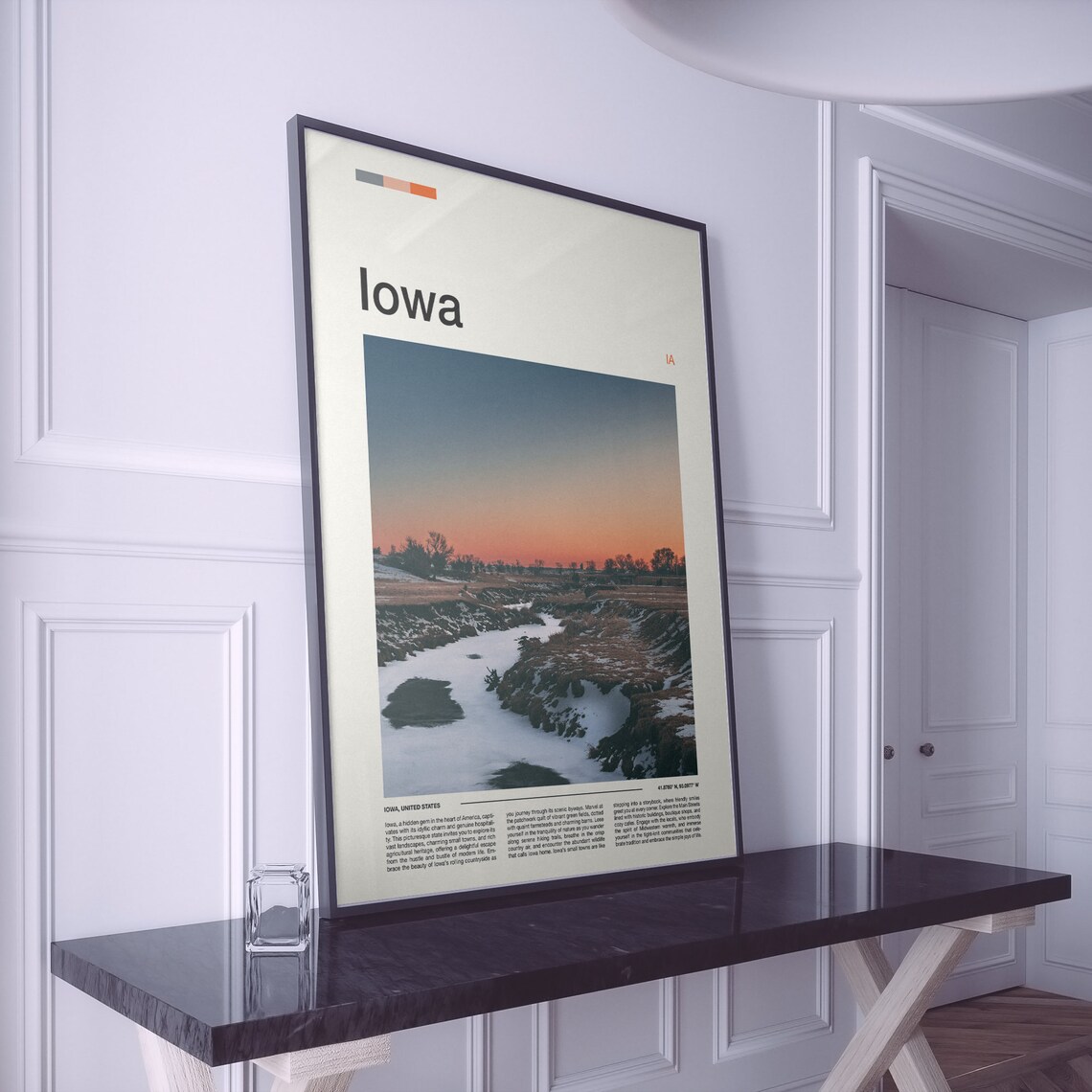 Iowa Frozen River Winter Sunset Vivid Orange Sky Landscape Poster - Image 2