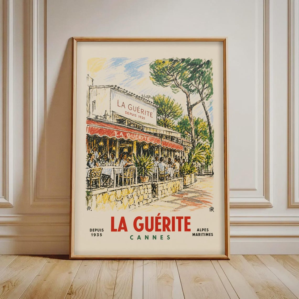La Guerite Cannes French Riviera Cafe 1935 Vintage Travel Poster