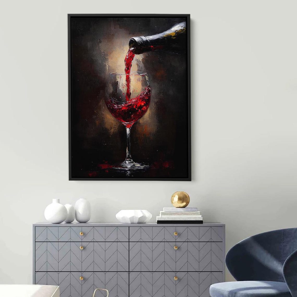 Red Wine Pouring Into Glass Dark Moody Still Life Painting Poster