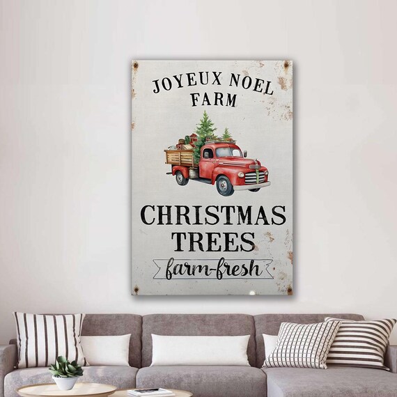 Joyeux Noel Farm Christmas Trees Red Truck Rustic Farmhouse Poster