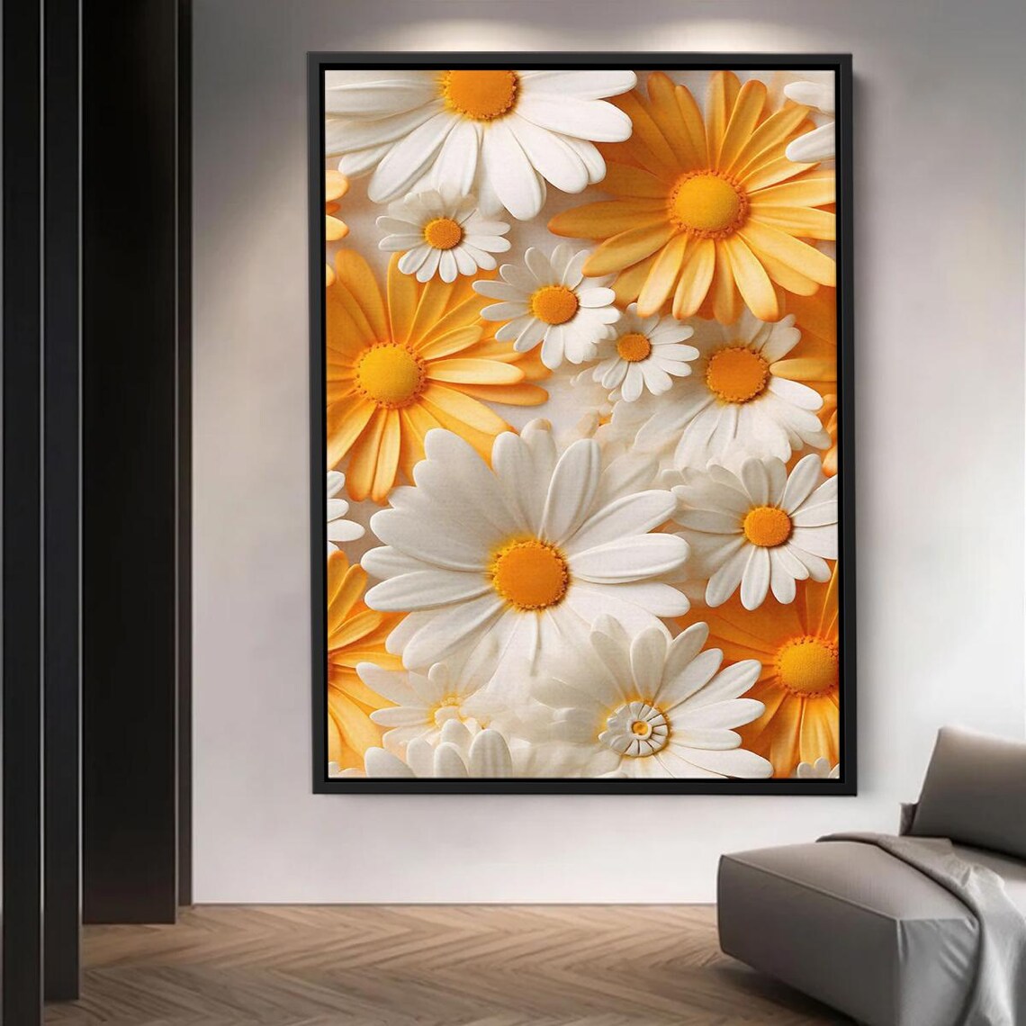 White Yellow Daisy Blooms Close Up Cheerful Floral Art Poster