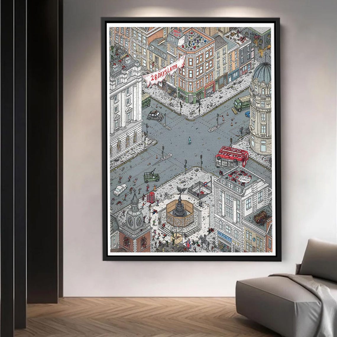 28 Days Later Apocalyptic London City Chaos Illustrated Poster