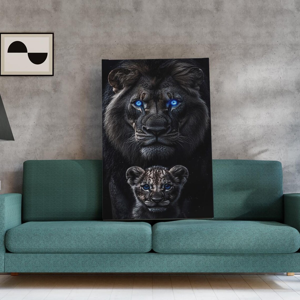 Black Lion Blue Eyed Cub Dark Majestic Animal Portrait Poster