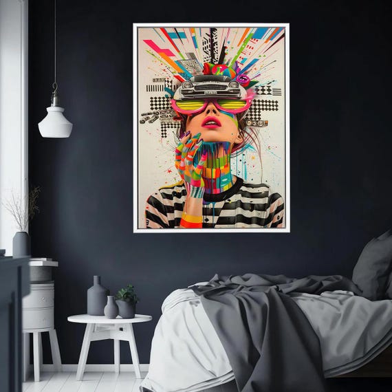 Colorful Pop Art Woman Print Car Sunglasses Graffiti Style Portrait Street Wall Decor For Modern Spaces
