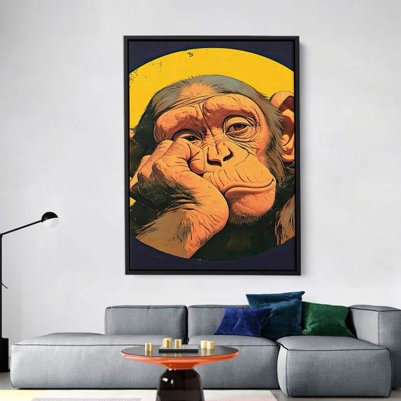 Bored Monkey Illustration Canvas Print Humorous And Colorful Pop Art Style Modern Wall Decor For Unique Interior Design