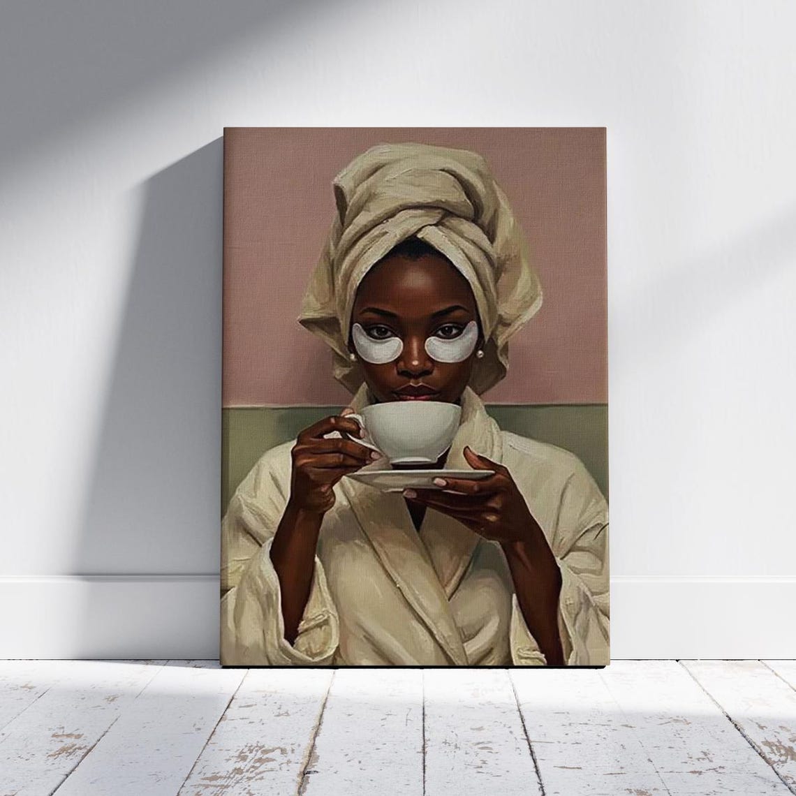 Self Care Woman Portrait Bathrobe Tea Spa Day Relaxation Art Poster