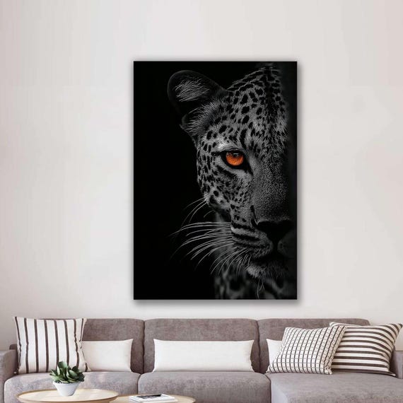 Leopard Eye Canvas Art Black And White Wild Animal Painting Power Mystery Modern Wall Decor