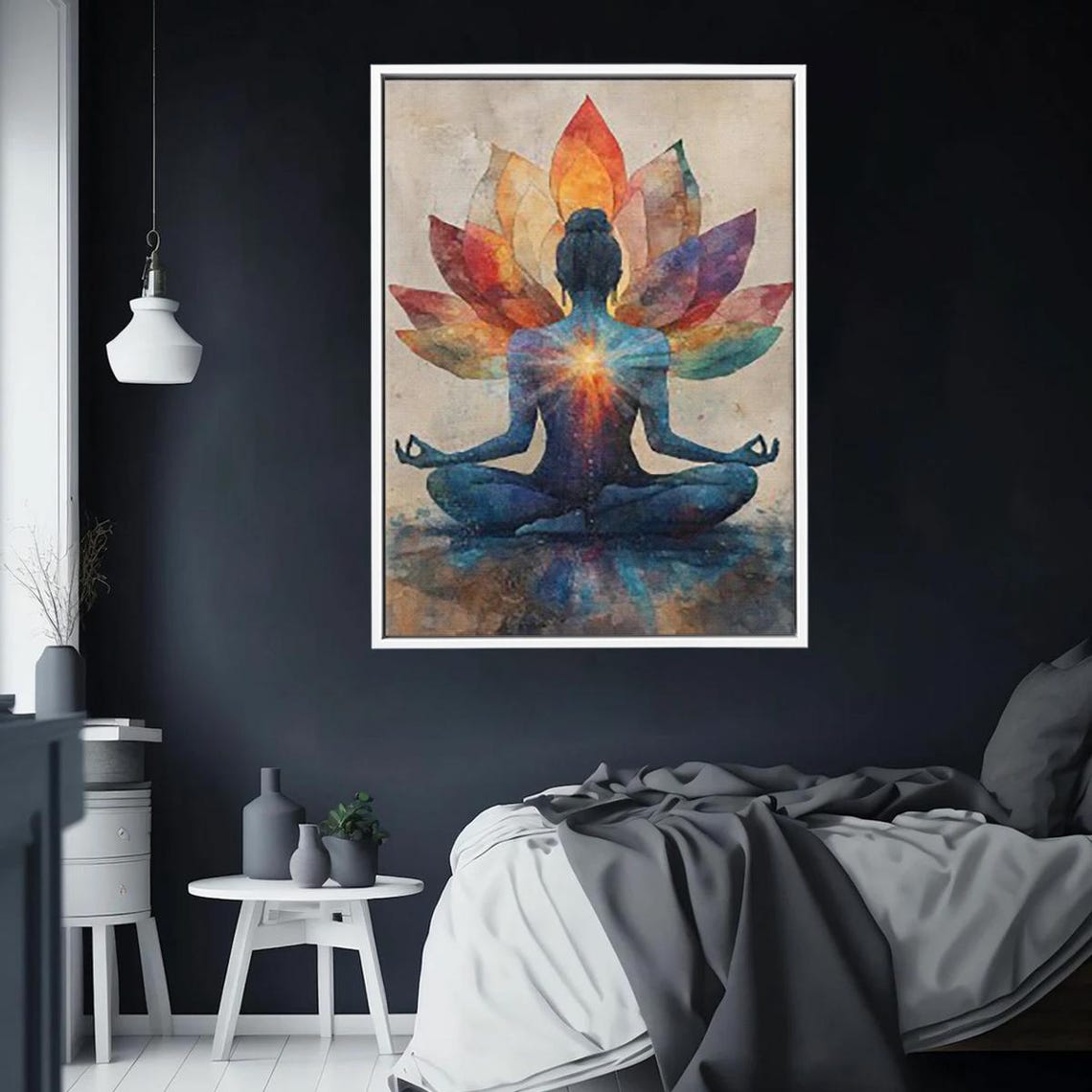 Colorful Meditation Poster Meditative Canvas Ready To Hang Decoration Yoga Art Wall Chakra Energy