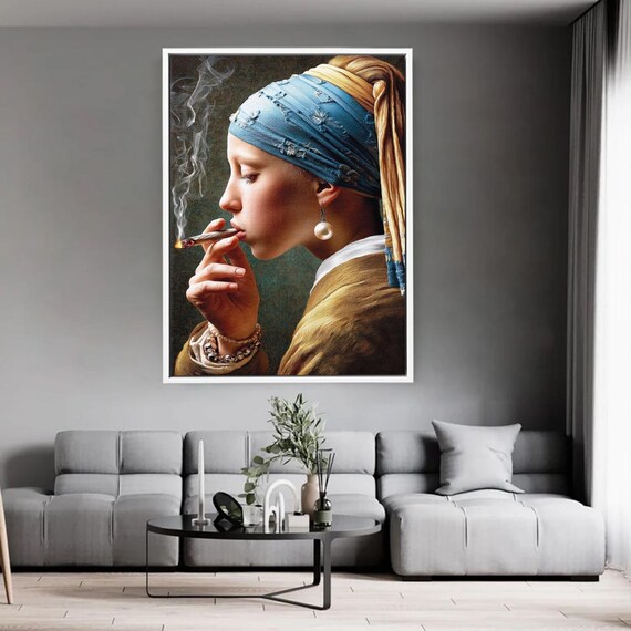 Girl With A Pearl Gets Rebel Twist Funny And Bold Pop Art Canvas Remix Of Classic Masterpiece