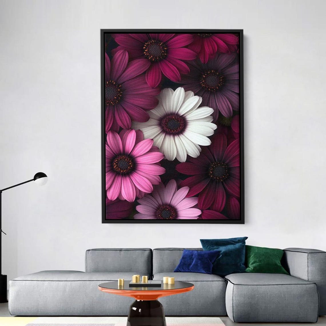 Purple Pink White Daisy Blooms Close Up Romantic Floral Art Poster