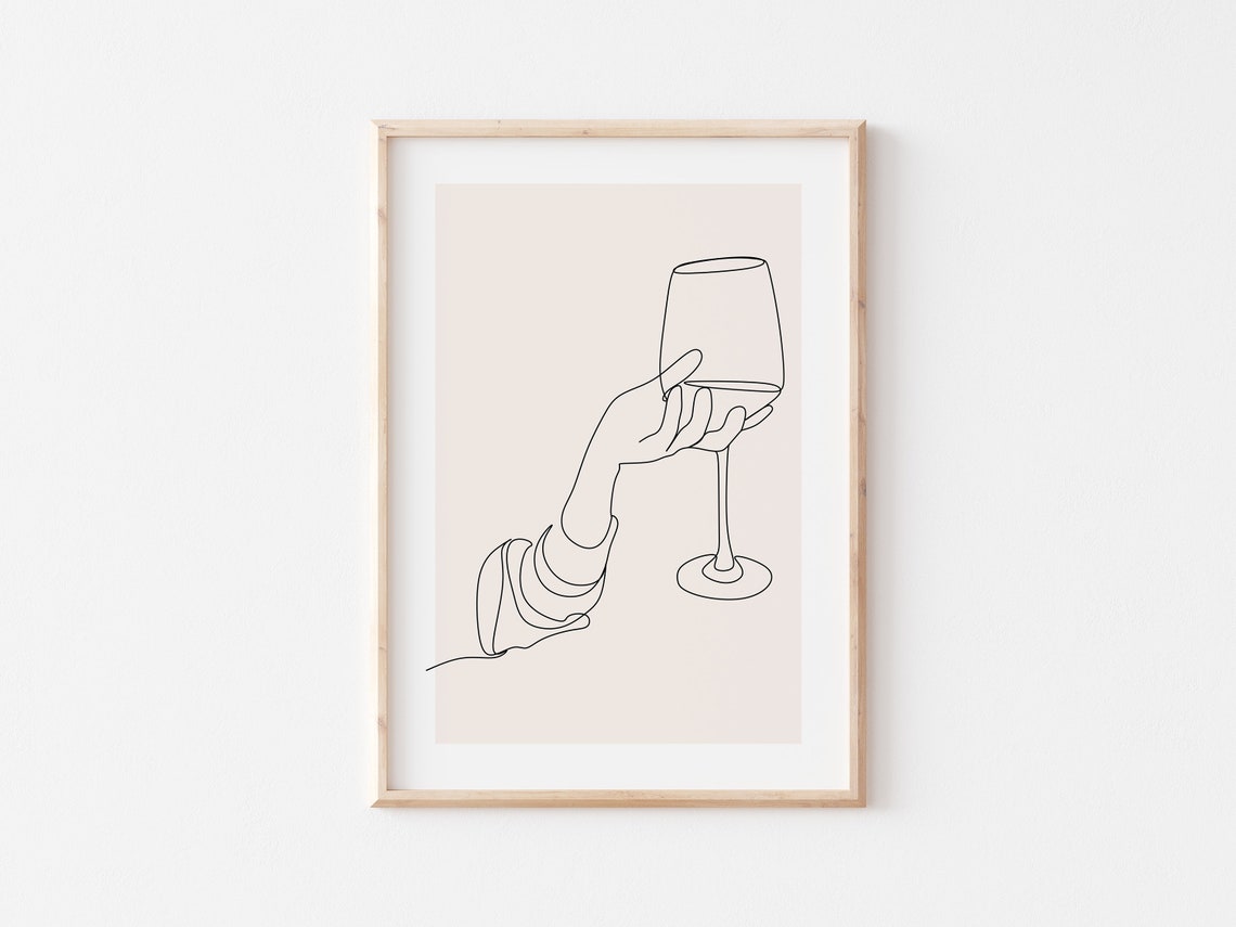 Minimalist Single Line Art Hand Holding Wine Glass Blush Poster - Image 5