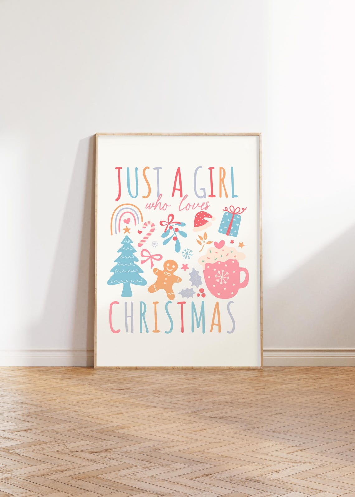 Just A Girl Who Loves Christmas Pastel Cute Doodle Quote Poster - Image 2