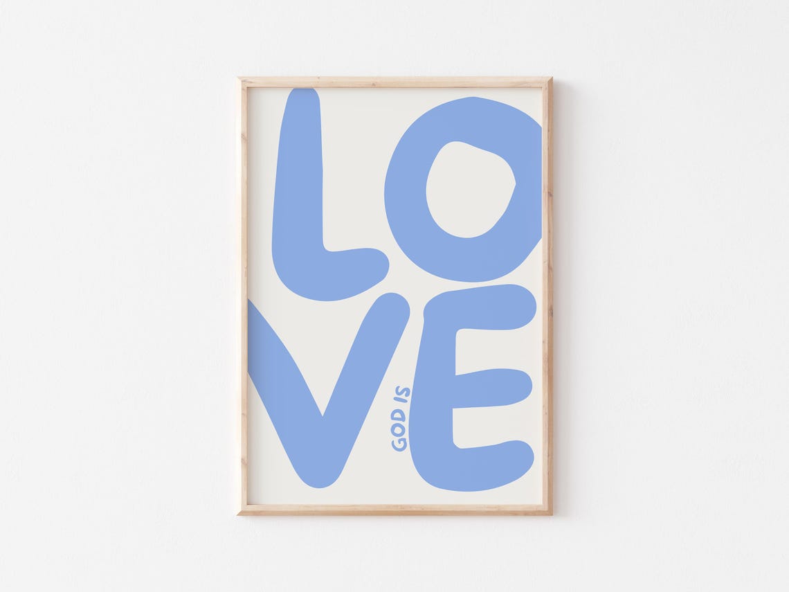 God Is Love Rounded Blue Lettering Modern Christian Decor Poster - Image 4