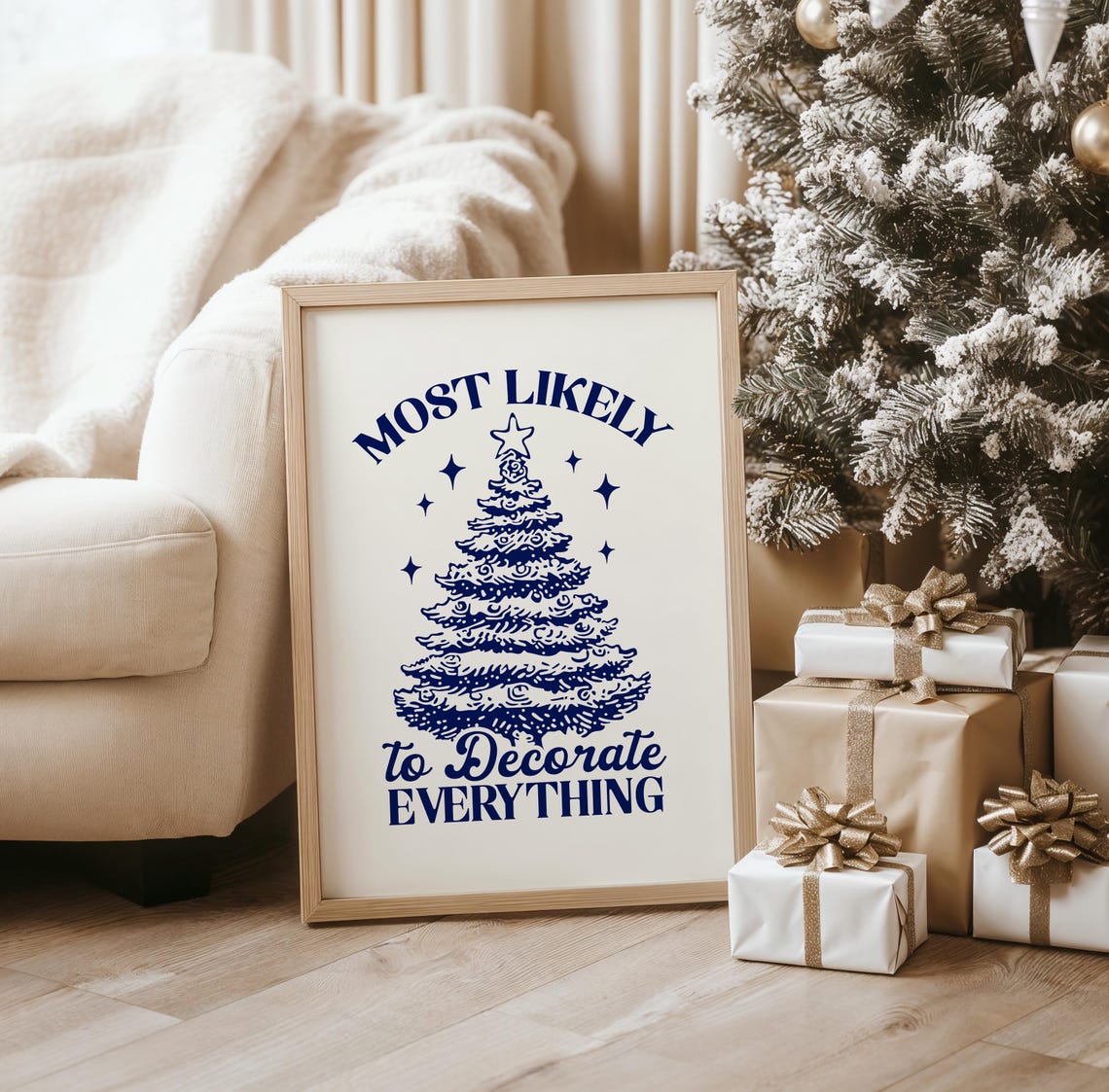 Most Likely To Decorate Everything Navy Christmas Tree Poster - Image 3