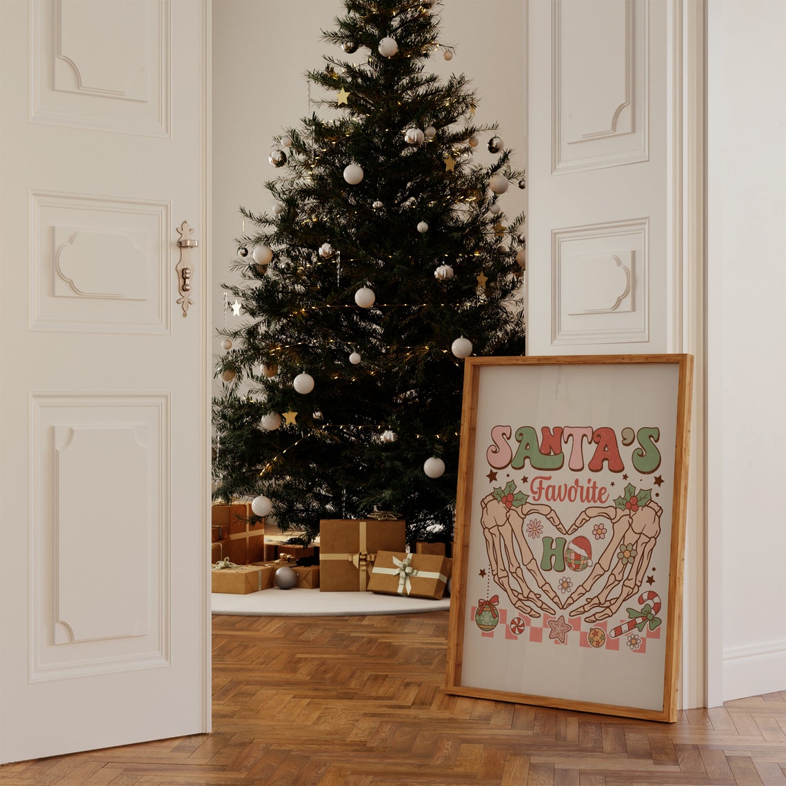 Santa's Favorite Ho Retro 70s Christmas Skeleton Heart Print - Image 4