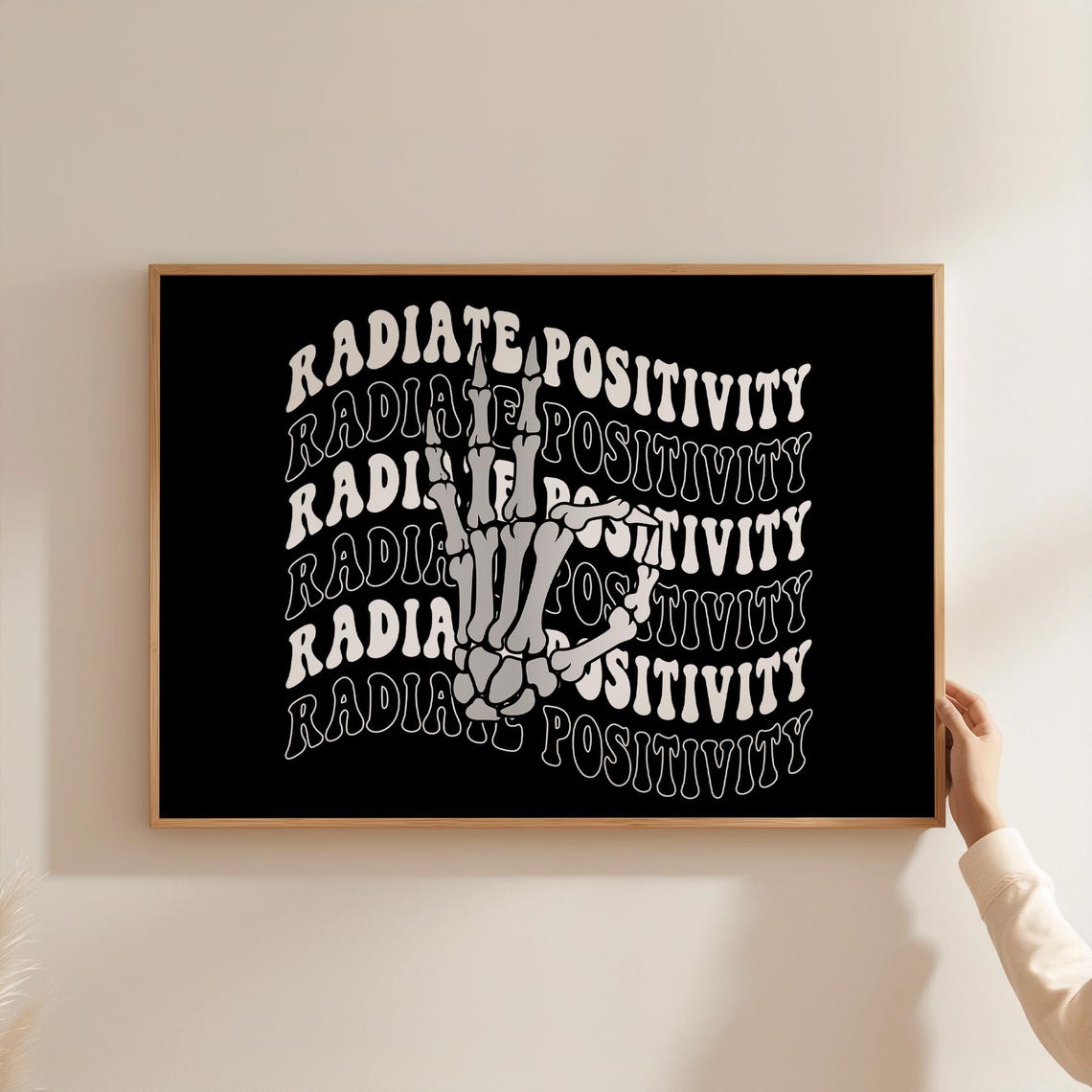 Radiate Positivity Skeleton Peace Hand Retro Halloween Poster - Image 4