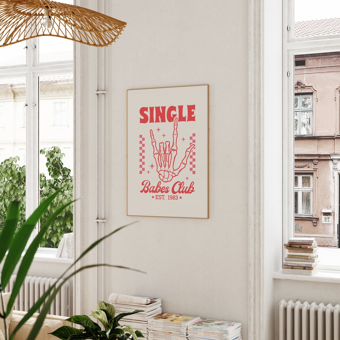 Single Babes Club Est 1983 Skeleton Hand Anti Valentine Poster - Image 4