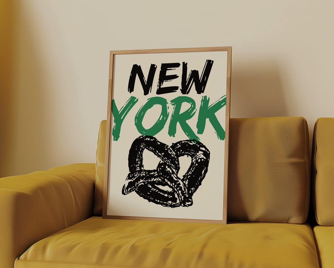New York City Pretzel Brush Lettering Sketch Typography Poster - Image 5