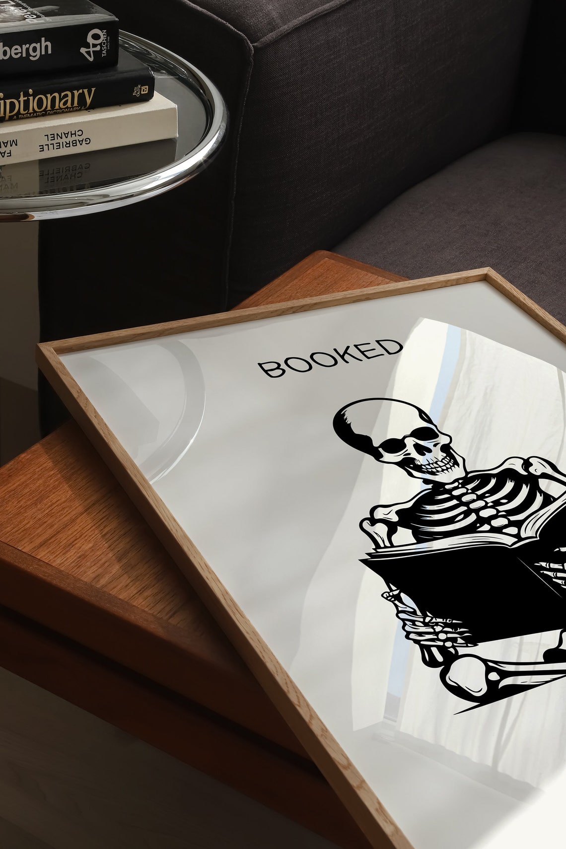 Booked and Busy Skeleton Reading Retro Bookish Quote Wall Poster - Image 4