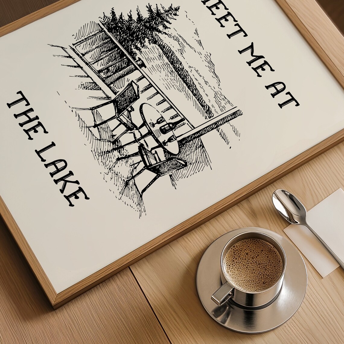 Meet Me At The Lake Print Vintage Lake Poster Aesthetic Lake House Decor Neutral Coastal Art Retro Lake Black And White Poster - Image 4