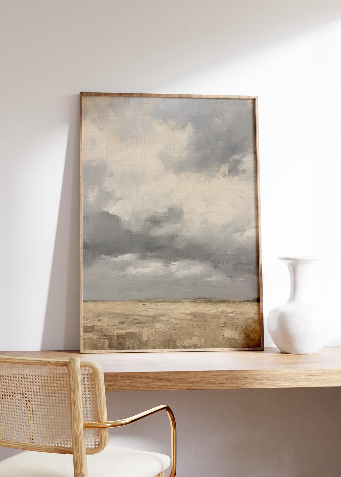 Dramatic Gray Storm Clouds Over Golden Field Landscape Print - Image 3