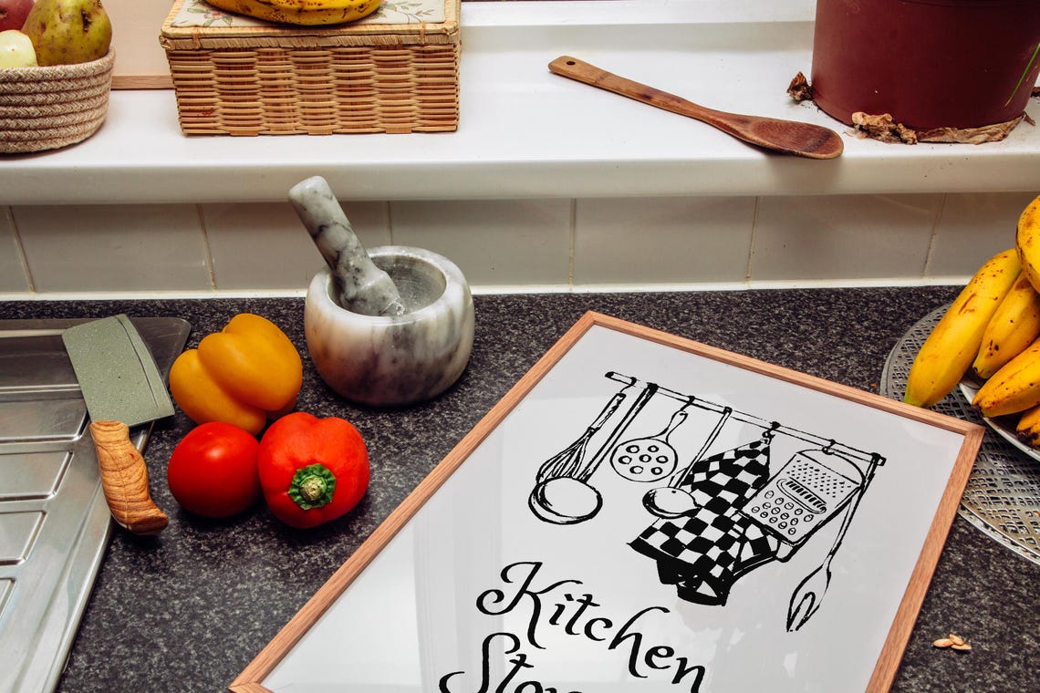 Kitchen Stories Vintage Hanging Utensils Ink Sketch Kitchen Poster - Image 5