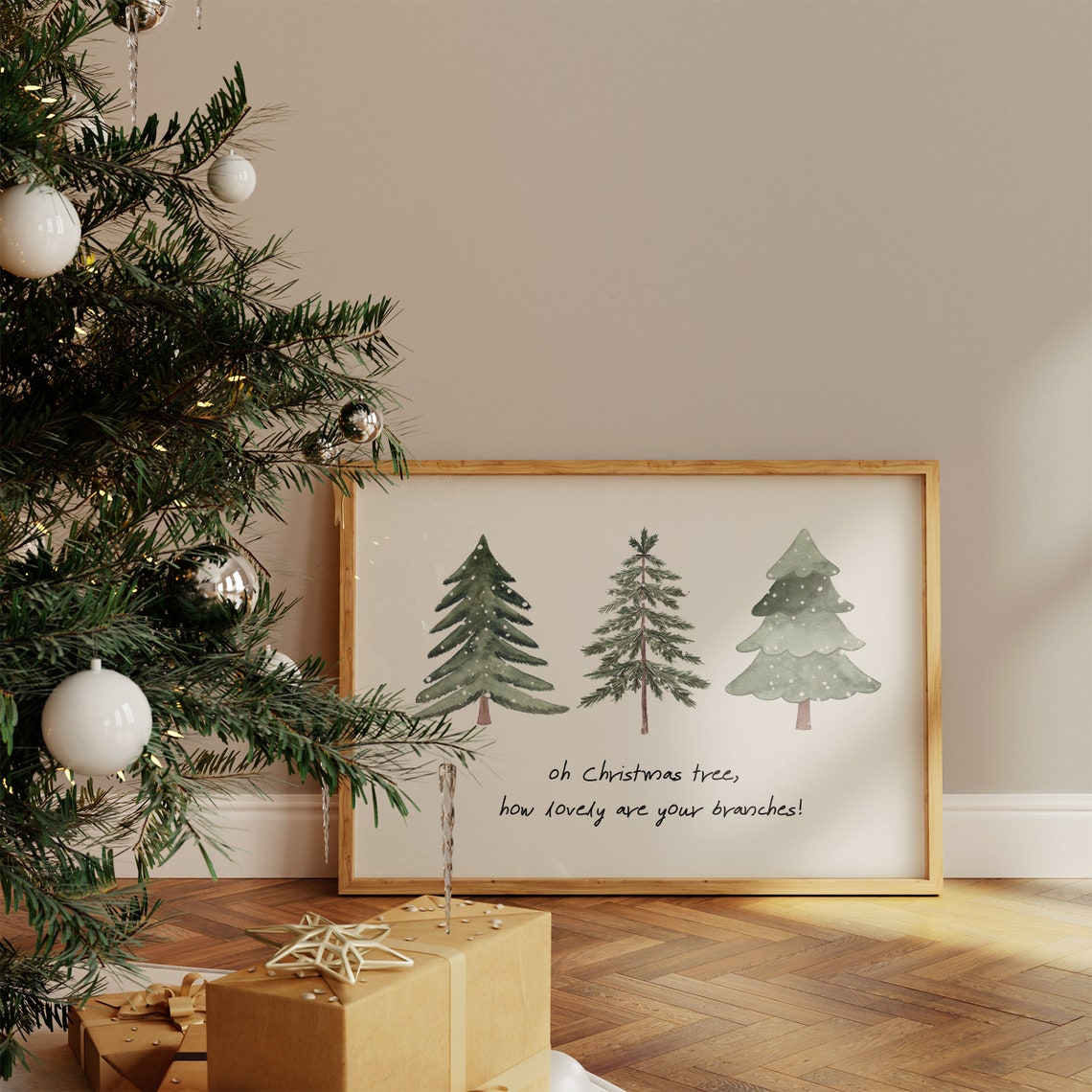 Oh Christmas Tree Watercolor Trio Handwritten Lyric Holiday Print - Image 4
