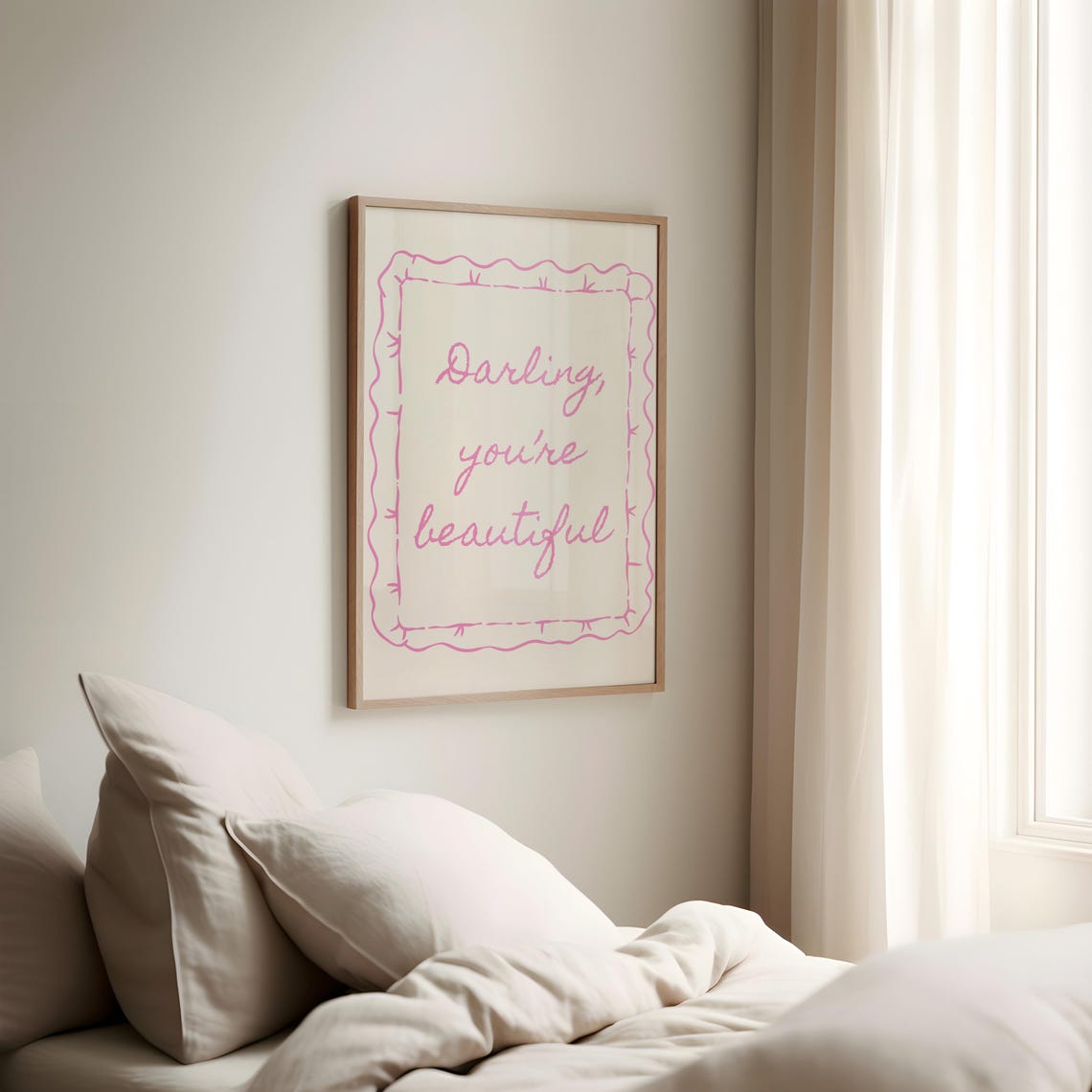 Darling You're Beautiful Pink Wavy Frame Script Daily Reminder Poster - Image 5