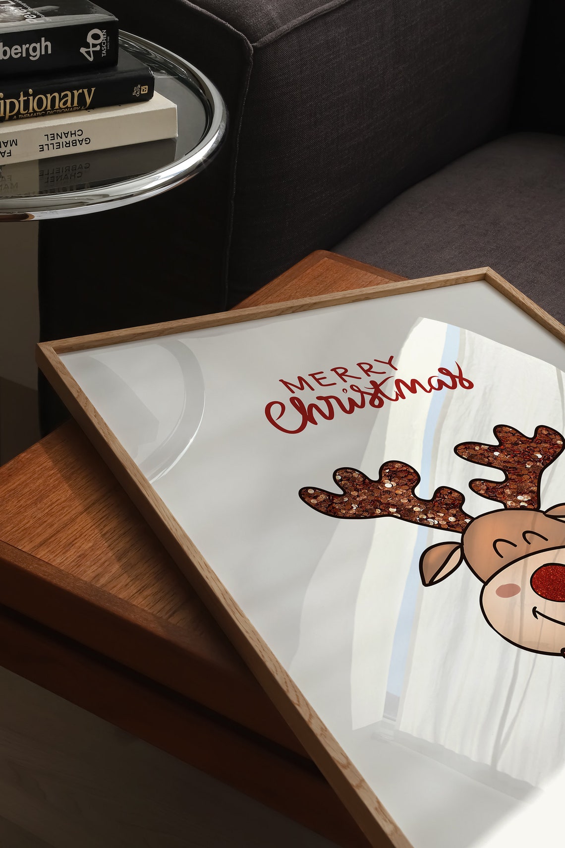 Merry Christmas Cartoon Reindeer With Glitter Antlers Poster - Image 5